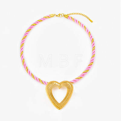 Ocean 304 Stainless Steel Big Heart Pendant Twisted Acrylic Fiber Cord Necklaces for Women WG896A0-02-1