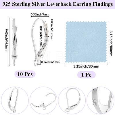 5Pairs 925 Sterling Silver Leverback Earring Findings STER-BBC0008-53-1