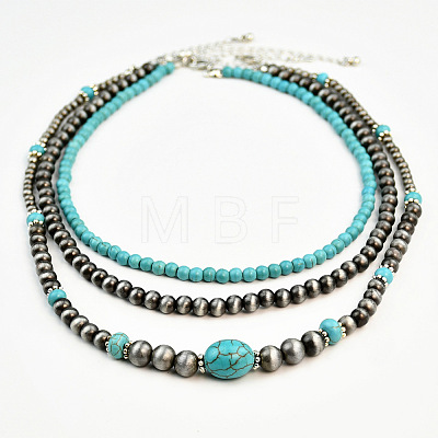 3Pcs Synthesis Turquoise & Acrylic Beaded 3 Layer Necklace Sets FS-WGF91B6-02-1