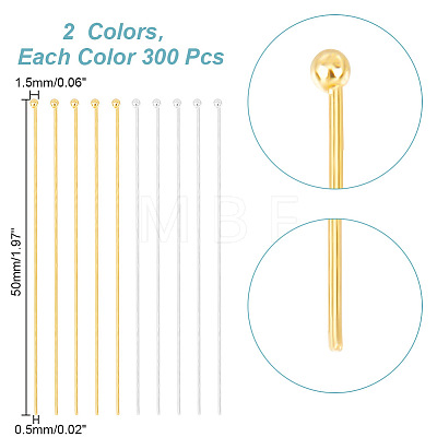 GOMAKERER 600Pcs 2 Colors Brass Ball Head pins KK-GO0001-59-1