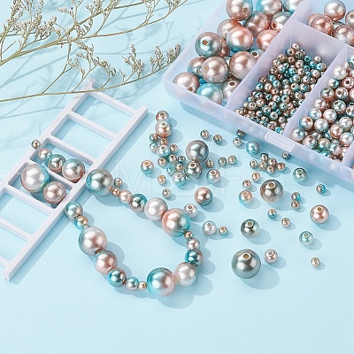 497Pcs 5 Style Rainbow ABS Plastic Imitation Pearl Beads OACR-YW0001-09A-1
