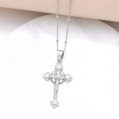 Crucifixion Cross Brass Micro Pave Cubic Zirconia Pendant Necklaces NJEW-S385-02P-1