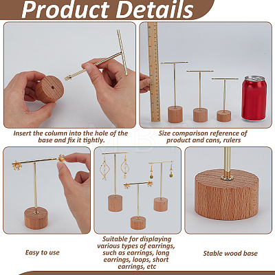 6Pcs 3 Sizes Iron T Bar Earring Display Stands EDIS-FG0001-76-1