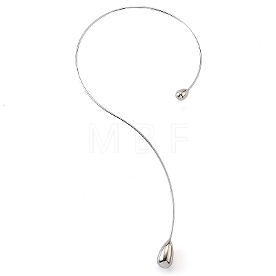 304 Stainless Steel Teardrop Pendant Open Cuff Necklaces for Women NJEW-R003-02P-02-1