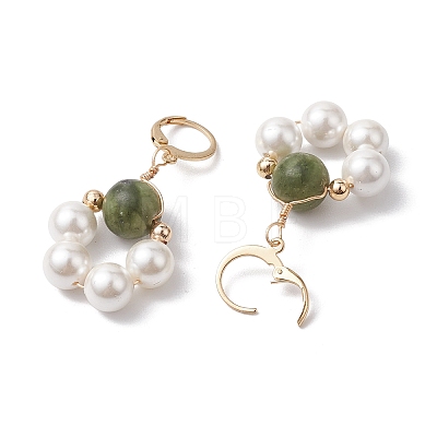 Shell Pearl & Taiwan Jade Leverback Earrings EJEW-JE05927-02-1