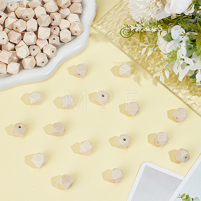 100Pcs Unfinished Wood Faceted Cube Beads WOOD-PA0001-75B-1