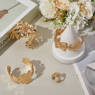 3 Styles Alloy Flower Cuff Bangles & Ring Sets for Women SJEW-CY0001-01-1