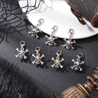 Alloy Skull & Round Synthetic Turquoise Pendant Decorations HJEW-JM04121-1