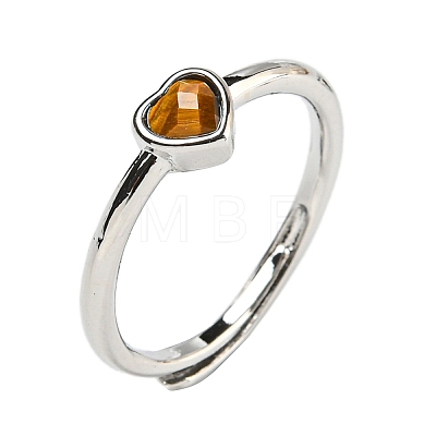 Heart Natural Tiger Eye Adjustable Rings RJEW-Q818-02P-02-1