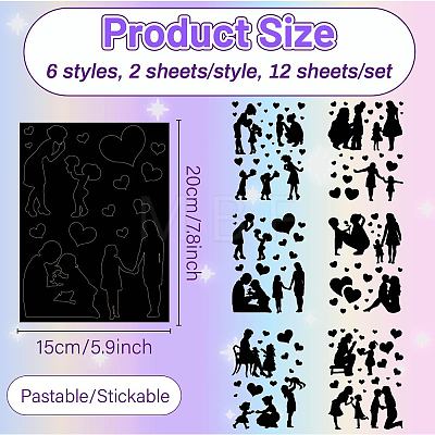 12 Sheets 6 Styles Mother's Day Self-Adhesive PVC Waterproof Picture Stickers DIY-WH0605-004-1