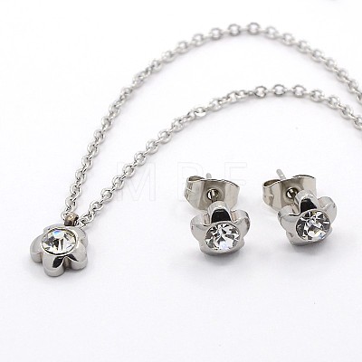 304 Stainless Steel Rhinestone Flower Jewelry Sets SJEW-F007-02-1