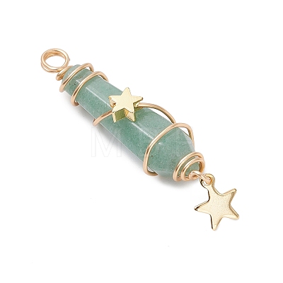 3Pcs 3 Styles Natural Green Aventurine Pointed Copper Wire Wrapped Faceted Bullet Big Pendants PALLOY-JF03572-02-1