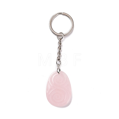 Natural Rose Quartz Teardrop with Spiral Pendant Keychain KEYC-A031-02P-05-1