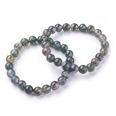 Natural Moss Agate Beads Stretch Bracelets X-BJEW-F380-01-B15-1