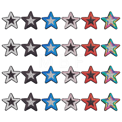 HOBBIESAY 24Pcs 6 Colors Star Cloth Sequin Patches PATC-HY0001-34-1