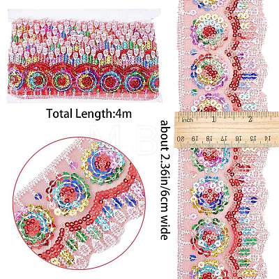 Gorgecraft 4~4.5M Ethnic Style Polyester Lace Trim with Colorful Paillette OCOR-GF0002-39B-1