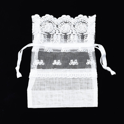 Polyester Lace & Slub Yarn Drawstring Gift Bags OP-Q053-001-1