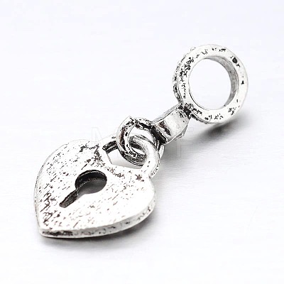 Heart Lock Antique Silver Alloy Rhinestone European Dangle Charms CPDL-M014-10-1
