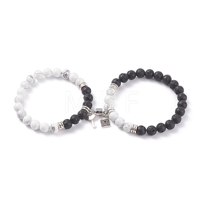 Key & Lock Alloy Charms Bracelets Set for Couples BJEW-TA00067-1