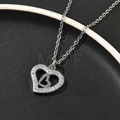 304 Stainless Steel Crystal Rhinestone Heart Pendant Cable Chain Necklaces for Women NJEW-Z056-01C-P-1