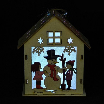 Christmas Theme Wood House Hanging Ornaments DJEW-B011-01-1