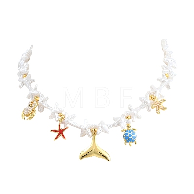 Ocean Brass Pave Cubic Zirconia and Enamel Sea Animals Pendant Necklaces KK-CBA4547-03C-G-1