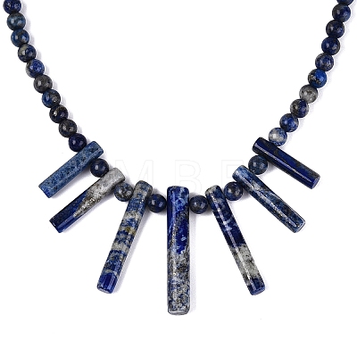 Natural Lapis Lazuli Round Beaded Fan Bib Necklaces NJEW-N064-04C-1
