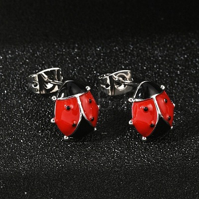 Brass Enamel Stud Earrings for Women EJEW-A126-04P-1