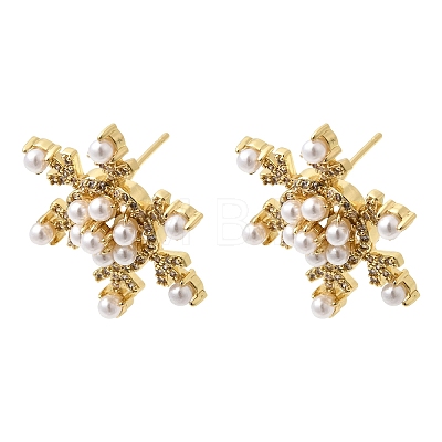 Snowflake Brass Micro Pave Clear Cubic Zirconia Stud Earrings EJEW-H180-27G-1