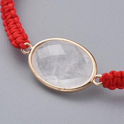 Adjustable Natural Quartz Crystal Link Braided Bead Bracelets BJEW-JB04664-02-1