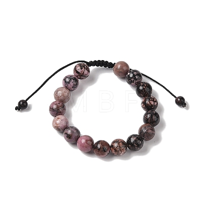 10mm Round Natural Rhodonite Braided Bead Bracelets BJEW-C067-01C-13-1