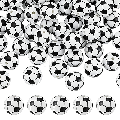40Pcs Printed Round Silicone Focal Beads SIL-OC0001-24E-1