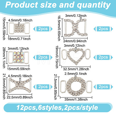 12Pcs 6 Styles Brass with Alloy Rhinestone Shoe Decoration FIND-HY0003-66-1