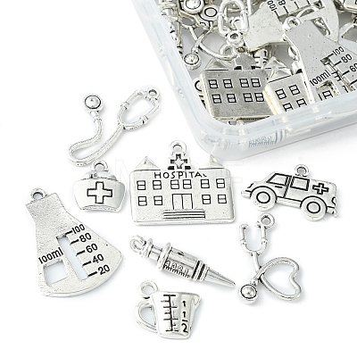 48Pcs 8 Styles Tibetan Style Alloy Pendants TIBE-FS0001-08-1