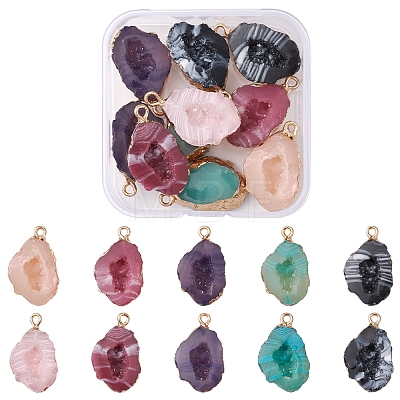 10Pcs 5 Colors Druzy Geode Resin Pendants RESI-YW0001-47-1