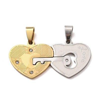 304 Stainless Steel Rhinestone Split Pendants STAS-F368-13GP-1