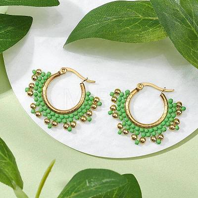 304 Stainless Steel Glass Seed Beads Hoop Earrings EJEW-MZ00337-03-1