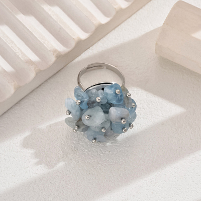 Natural Aquamarine Chips Adjustable Women's Ring GO1115-2-1