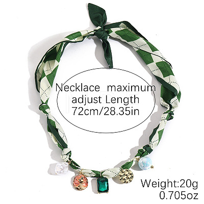 Alloy Enamel & Rhinestone & Resin & Acrylic Round Pendant Printed Cloth Scarf Necklaces for Women FS-WG8696E-07-1