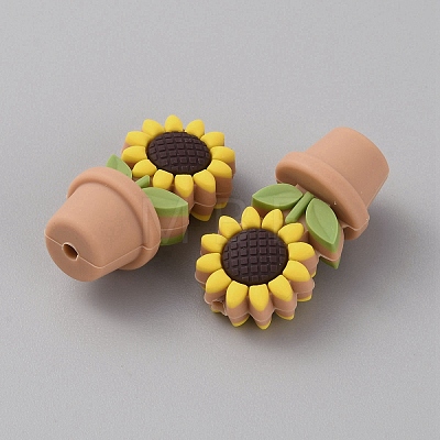 Sunflower Flowerpot Food Grade Eco-Friendly Silicone Beads SIL-TAC0002-20G-1