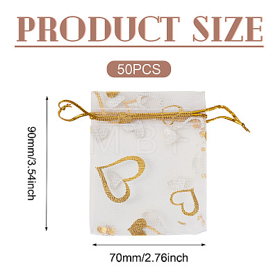 50Pcs Heart Printed Organza Bags OP-TADJ0001-01H-1