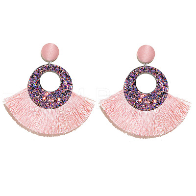 Bohemian Style Acrylic & Polyester Fan Tassel Stud Earrings FS-WGB5BEF-03-1