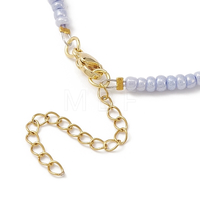 Heart Glass Pendant Necklace with Natural Pearl & Seed Beaded Chains NJEW-JN04343-1
