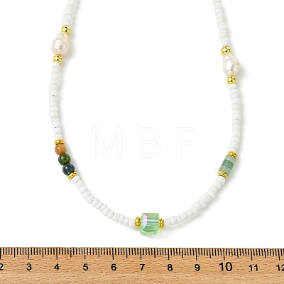 Natural Green Aventurine Heishi Beads & Rice Natural Pearl & Glass Seed Beaded Necklaces NJEW-JN06249-01-1