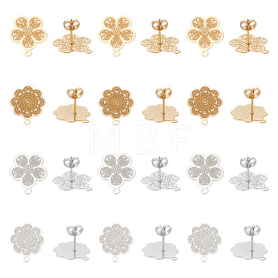 24Pcs 4 Style 304 Stainless Steel Stud Earring Findings STAS-UN0030-61-1