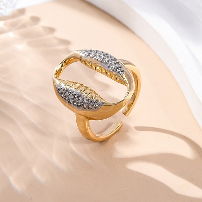 Brass Micro Pave Clear Cubic Zirconia Cuff Finger Rings for Women RJEW-C116-06G-1