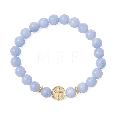 Round Natural Dyed Blue Lace Agate Beads Stretch Bracelets BJEW-JB13666-1