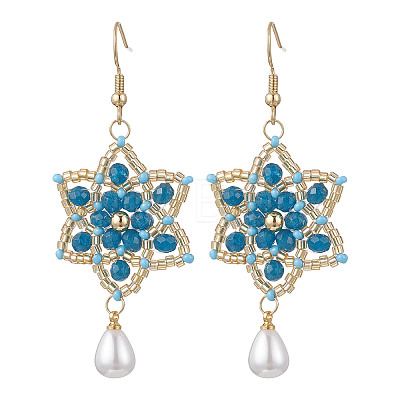 Dyed Natural Malaysia Jade & Glass Seed Beaded Flower with Teardrop Dangle Earrings EJEW-MZ00710-01-1
