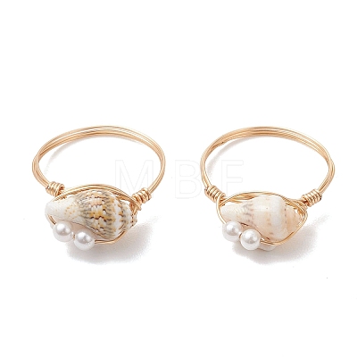 Shell Pearl Bead Finger Rings RJEW-JR00988-1