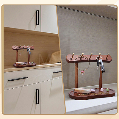Desktop Wood Jewelry Display Racks with Oval Trays for Necklaces Rings Earrings Bracelets ODIS-WH0177-024-1